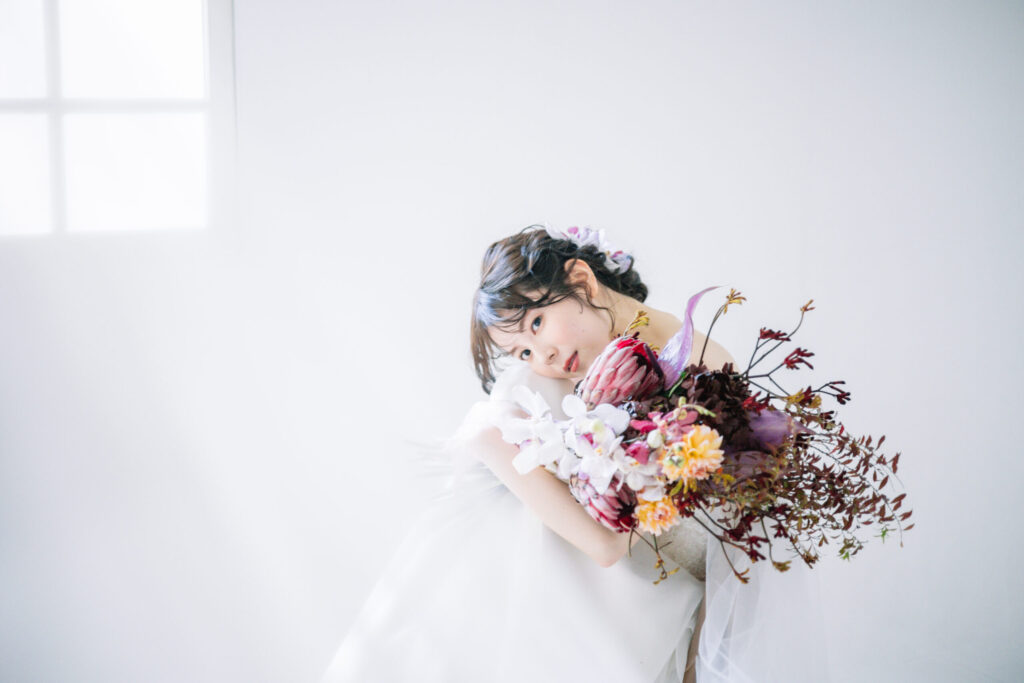 フォトウェディングスタジオ撮影 洋装の花嫁